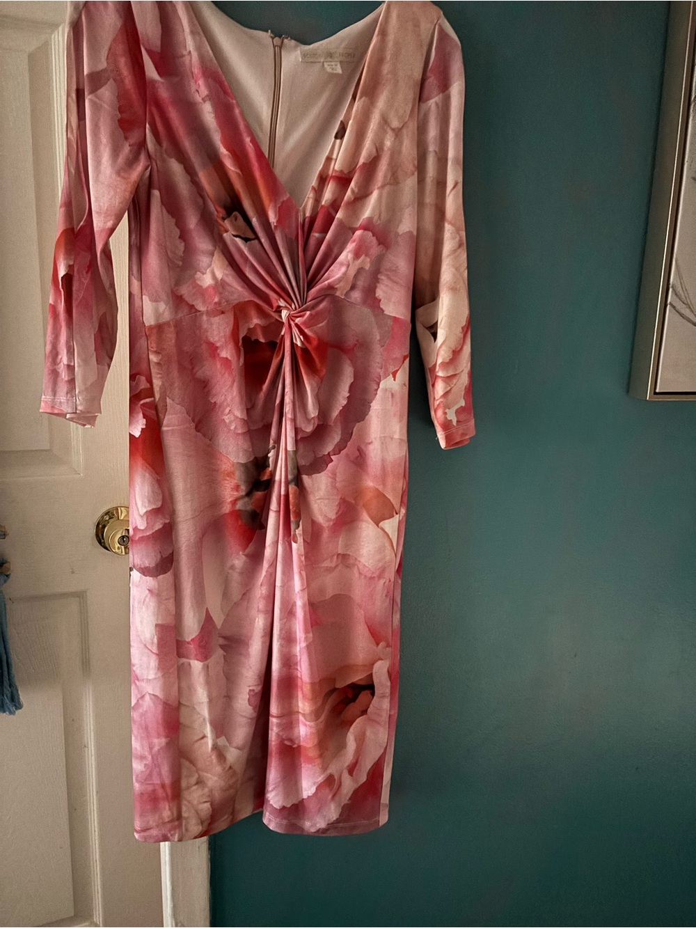 Boston Proper Pink Floral Twist-Front Midi Dress